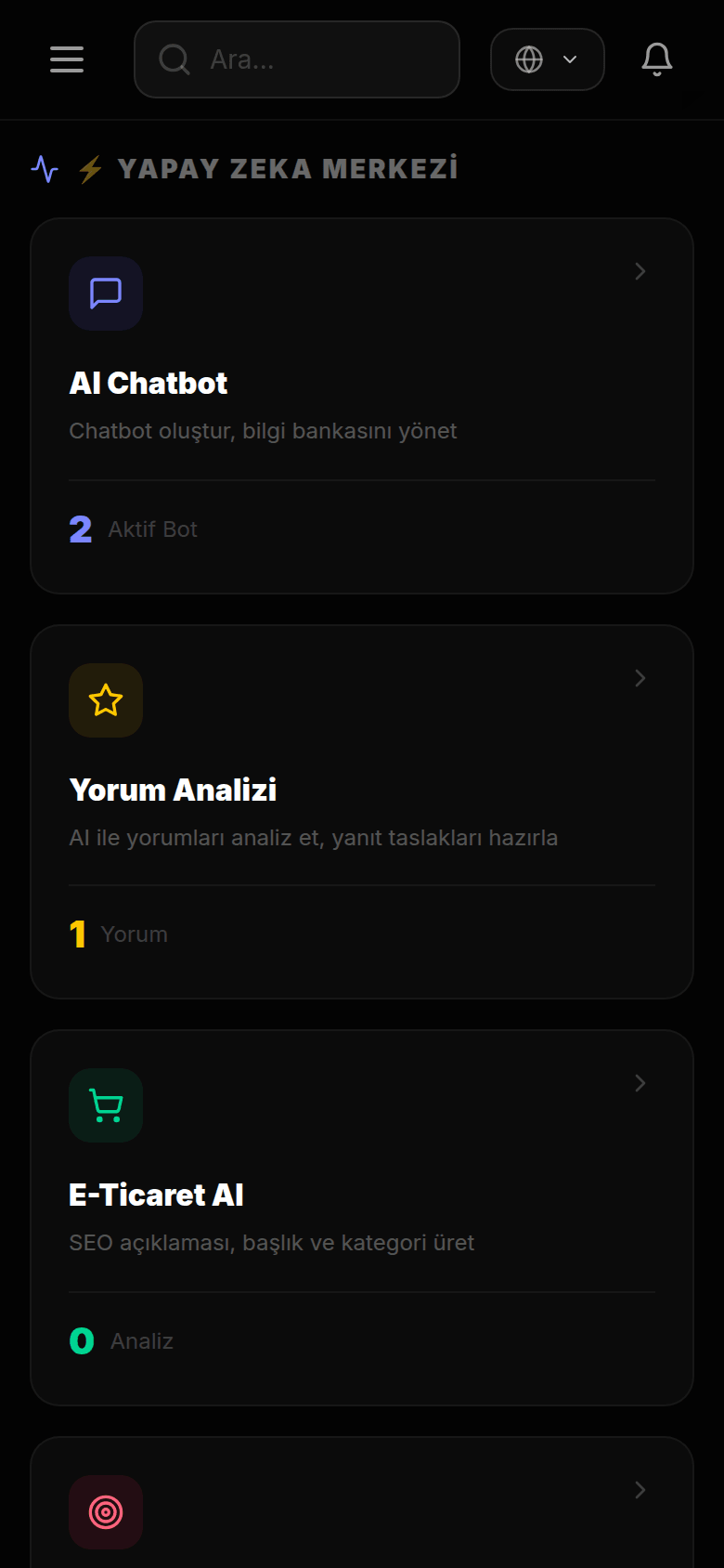 Xaly.ai kontrol paneli: yapay zekâ araçları ve özet